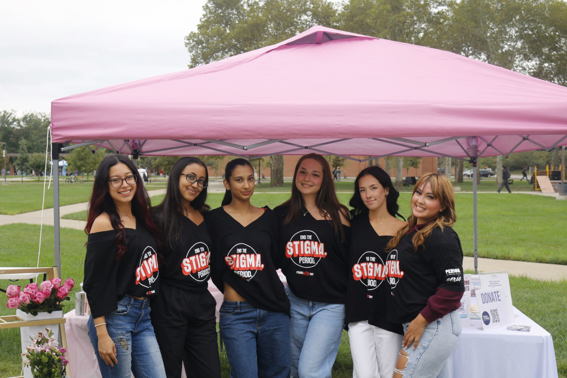 Team in End the Stigma shirts at the Pad the Policy pop-up on IU Indy campus